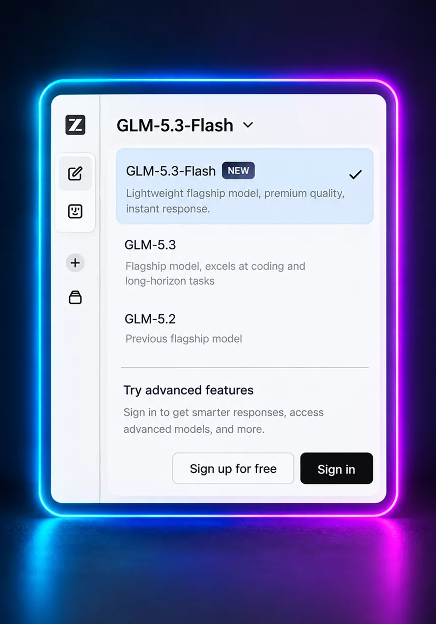 screenshot-of-the-glm-53-flash-ai-interface-showing-a-model-version-list-and-a-sign-up-for-free-button-on-a-pink-to-purple-gradient-background